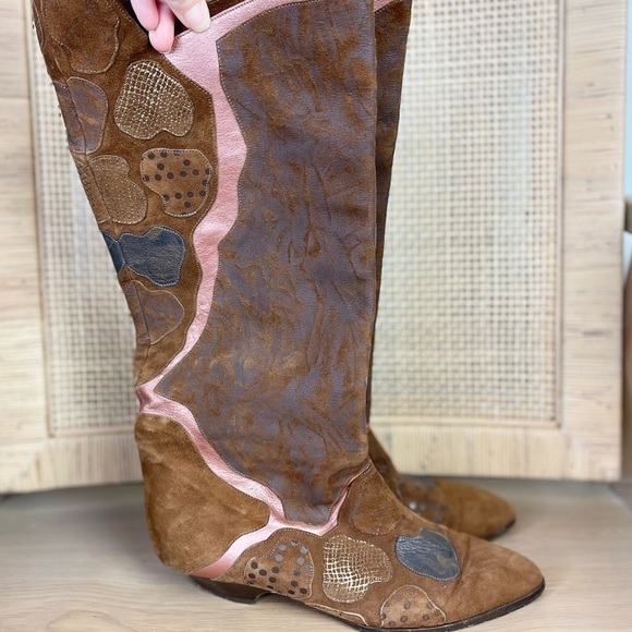 Vintage Specchio Brown Pink Suede Leather Italian Boots | Sz 9 | Slouch … - Picture 3 of 12